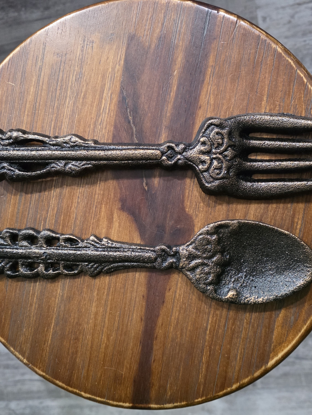 Decorative Antique-Style Bronze Wall Fork and Spoon Set